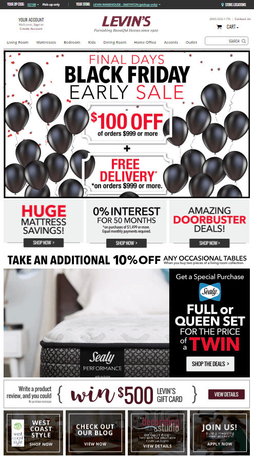Levin Furniture Homepage