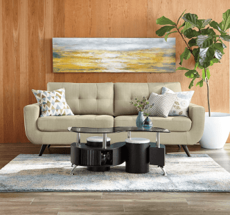 lifestyle imagery with tan couch