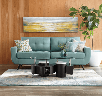 lifestyle imagery with blue couch