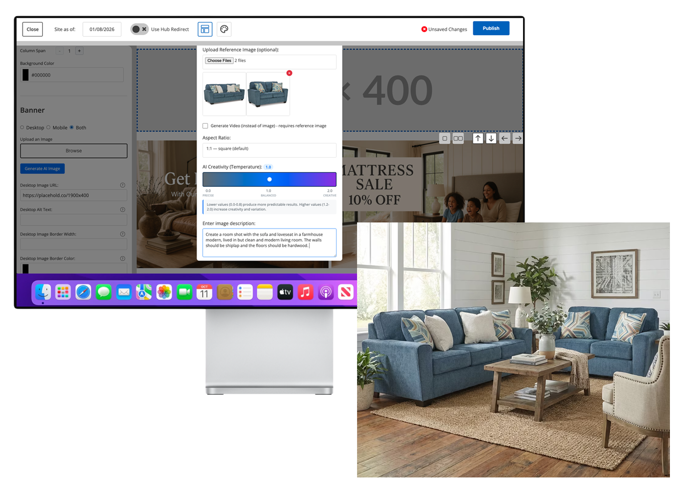 AI generated furniture product imagery with example