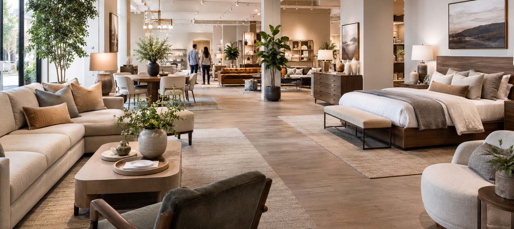 Spacious modern showroom with styled vignettes 2