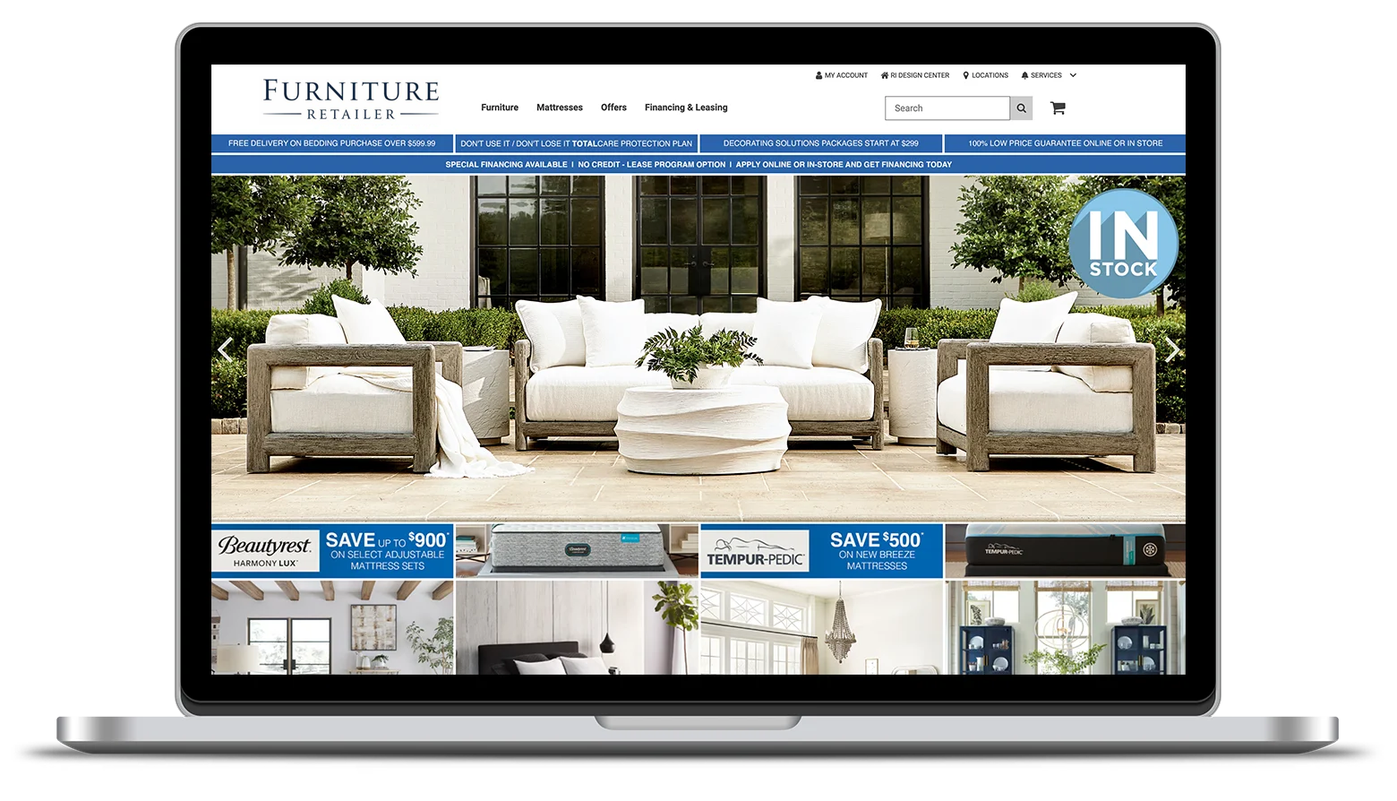 Blueport furniture website on a laptop