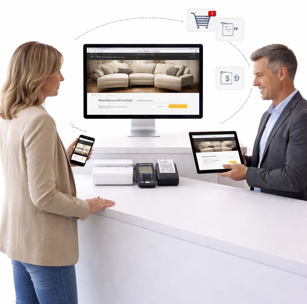 Shopper moving between online and in-store furniture shopping
